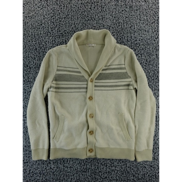 MARINE LAYER Men's Beige Striped Shawl Collar Cardigan‎ Sweater Medium